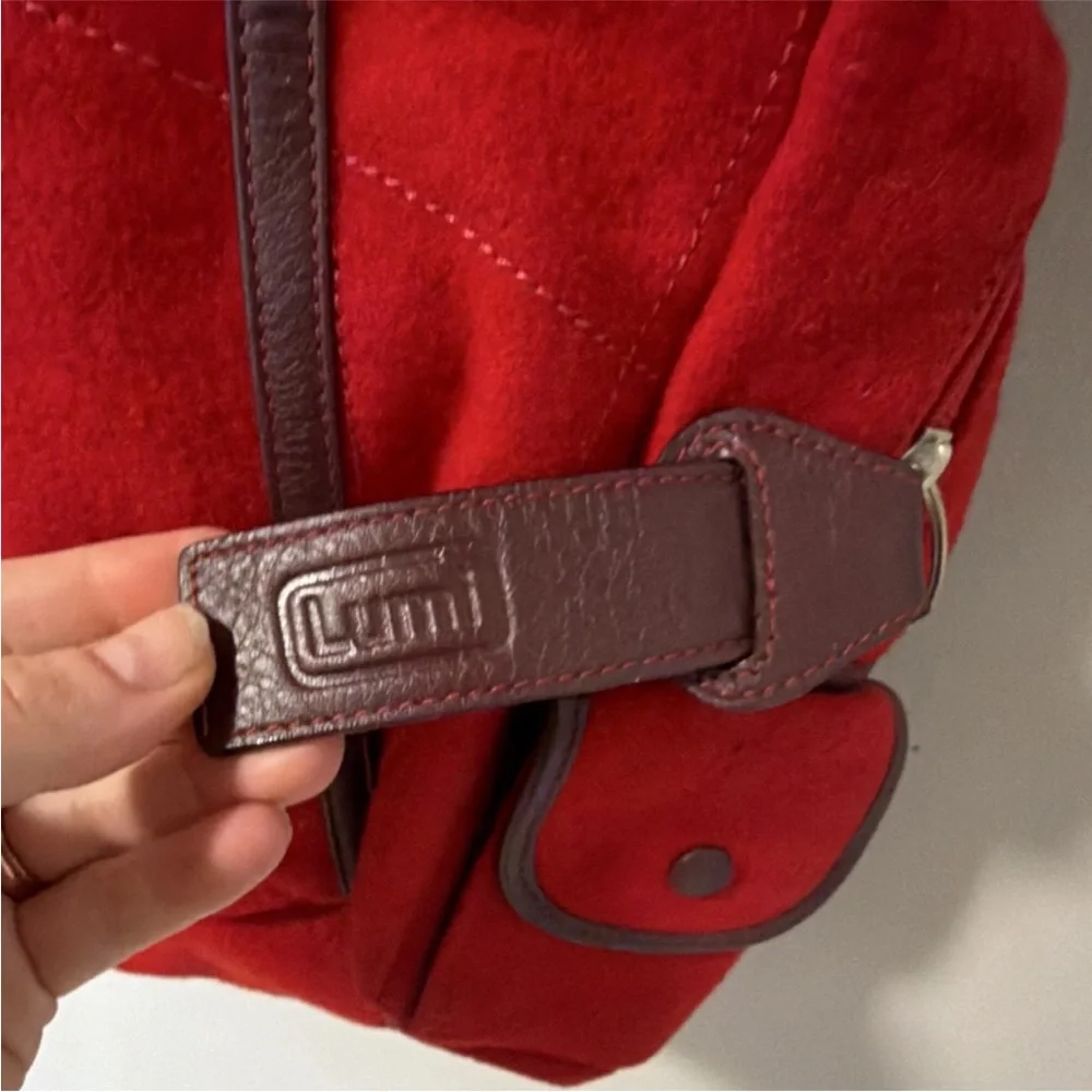 Lumi Red Shoulder Bag with Leather Trim, Snap & Zipper Accents, Multiple Pockets
